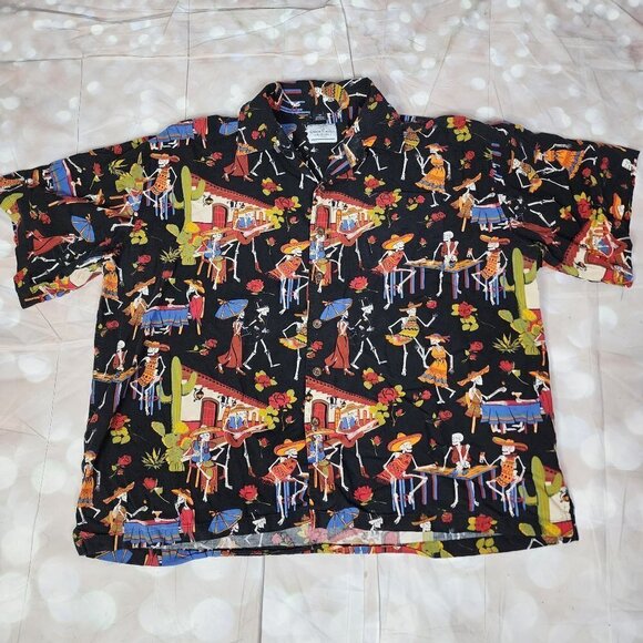 David Carey "Day of the Dead" Short Sleeve Button Down Shirt, Men'x 3XL - Picture 1 of 7